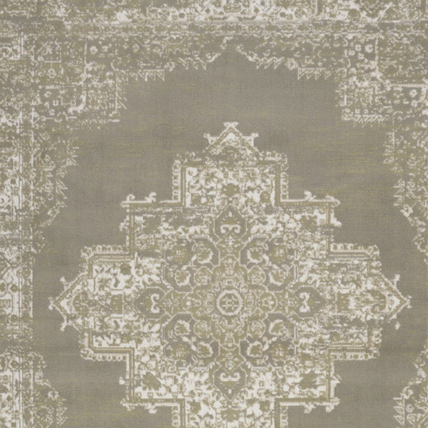 Homeroots 8' X 10' Green And Ivory Medallion Power Loom Distressed Area Rug  Polypropylene 545395