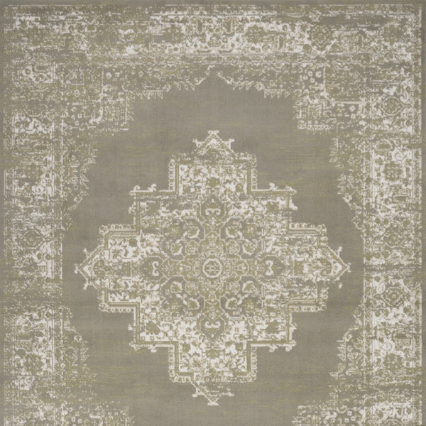 Homeroots 8' X 10' Green And Ivory Medallion Power Loom Distressed Area Rug  Polypropylene 545395