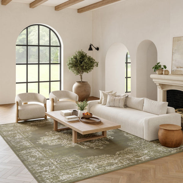 HomeRoots 8' Elegant Green and Ivory Medallion Area Rug - Timeless Power Loom Design for Any Space 8' X 10' 545395