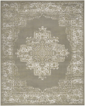 HomeRoots 8' Elegant Green and Ivory Medallion Area Rug - Timeless Power Loom Design for Any Space 8' X 10' 545395