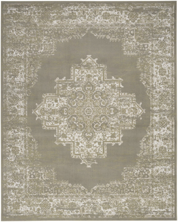 HomeRoots 8' Elegant Green and Ivory Medallion Area Rug - Timeless Power Loom Design for Any Space 8' X 10' 545395