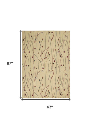 Homeroots 5' X 7' Red And Ivory Floral Power Loom Area Rug  Polypropylene 545397