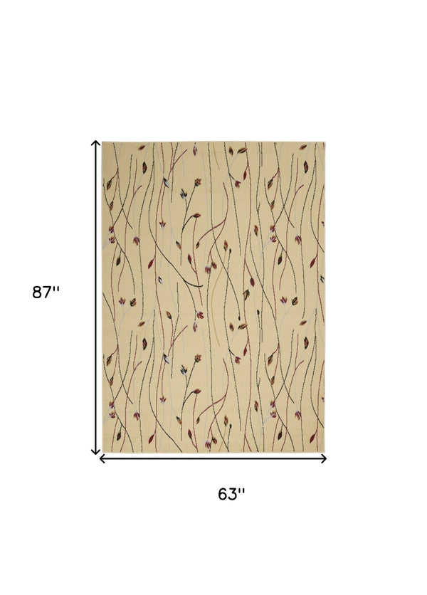 Homeroots 5' X 7' Red And Ivory Floral Power Loom Area Rug  Polypropylene 545397