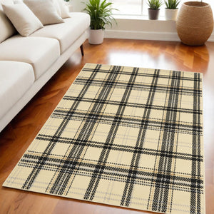 Homeroots 5' X 7' Beige And Black Plaid Power Loom Area Rug  Polypropylene 545399