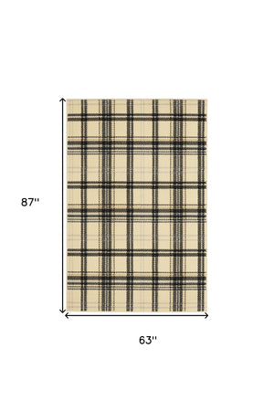 Homeroots 5' X 7' Beige And Black Plaid Power Loom Area Rug  Polypropylene 545399