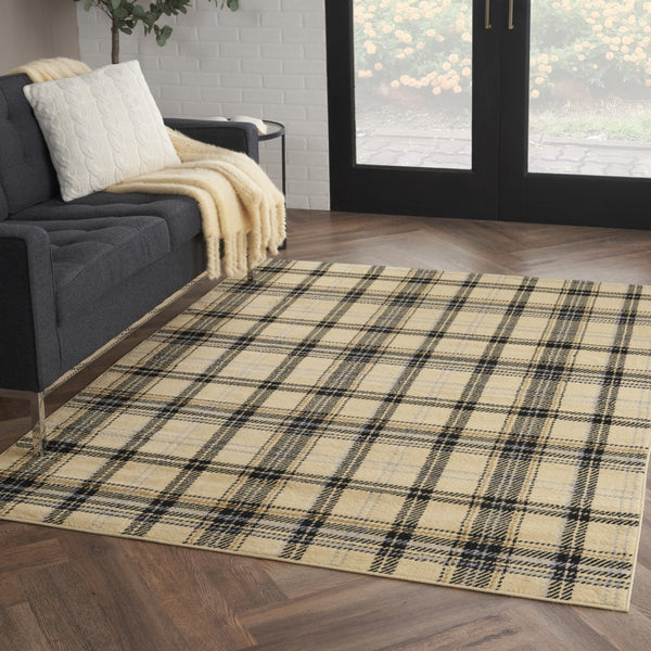 Homeroots 5' X 7' Beige And Black Plaid Power Loom Area Rug  Polypropylene 545399