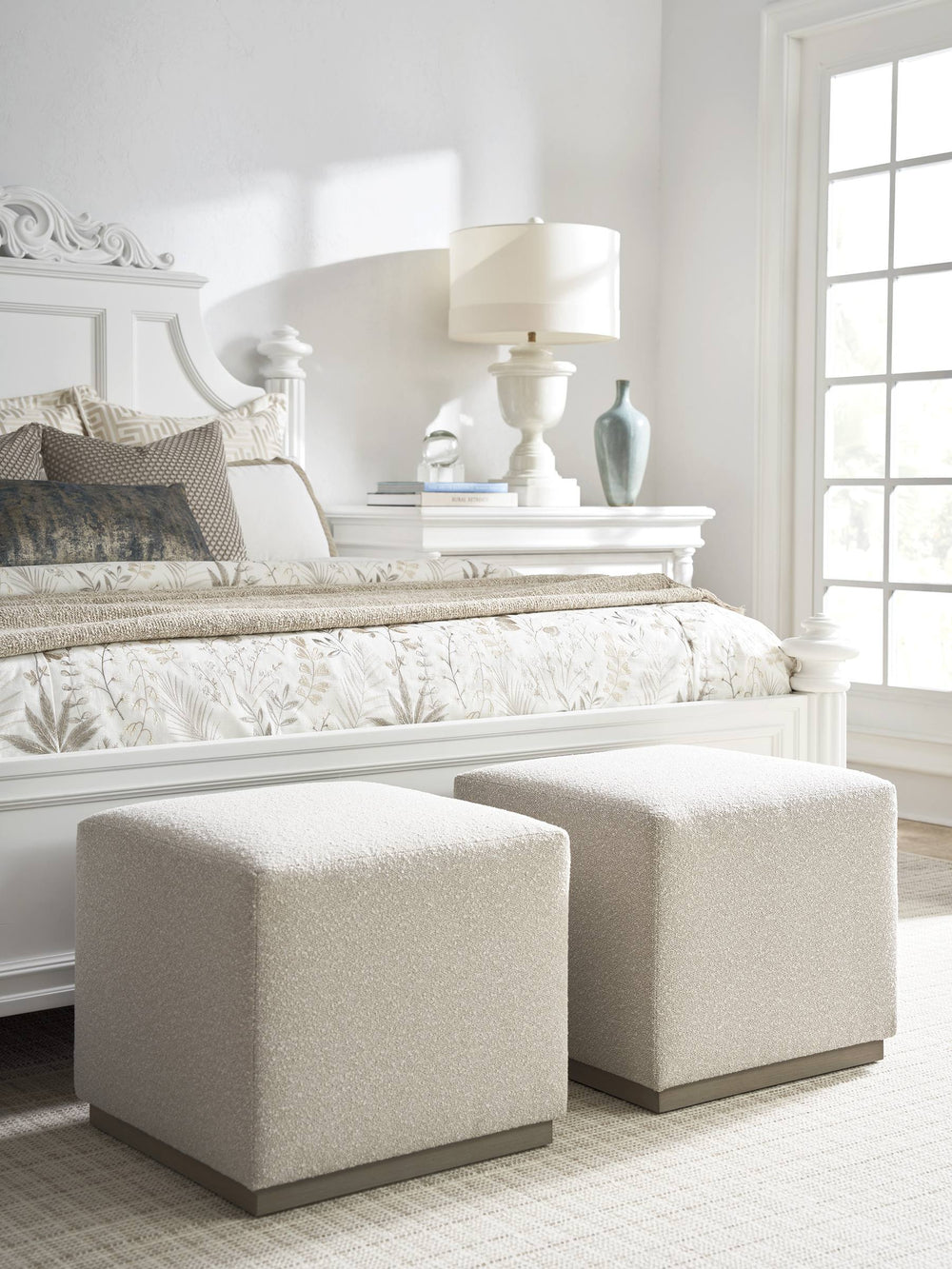 Lexington Colby Upholstered Ottoman Handcrafted Coastal Accent with Driftwood Finish for Living Rooms 5454-45-46