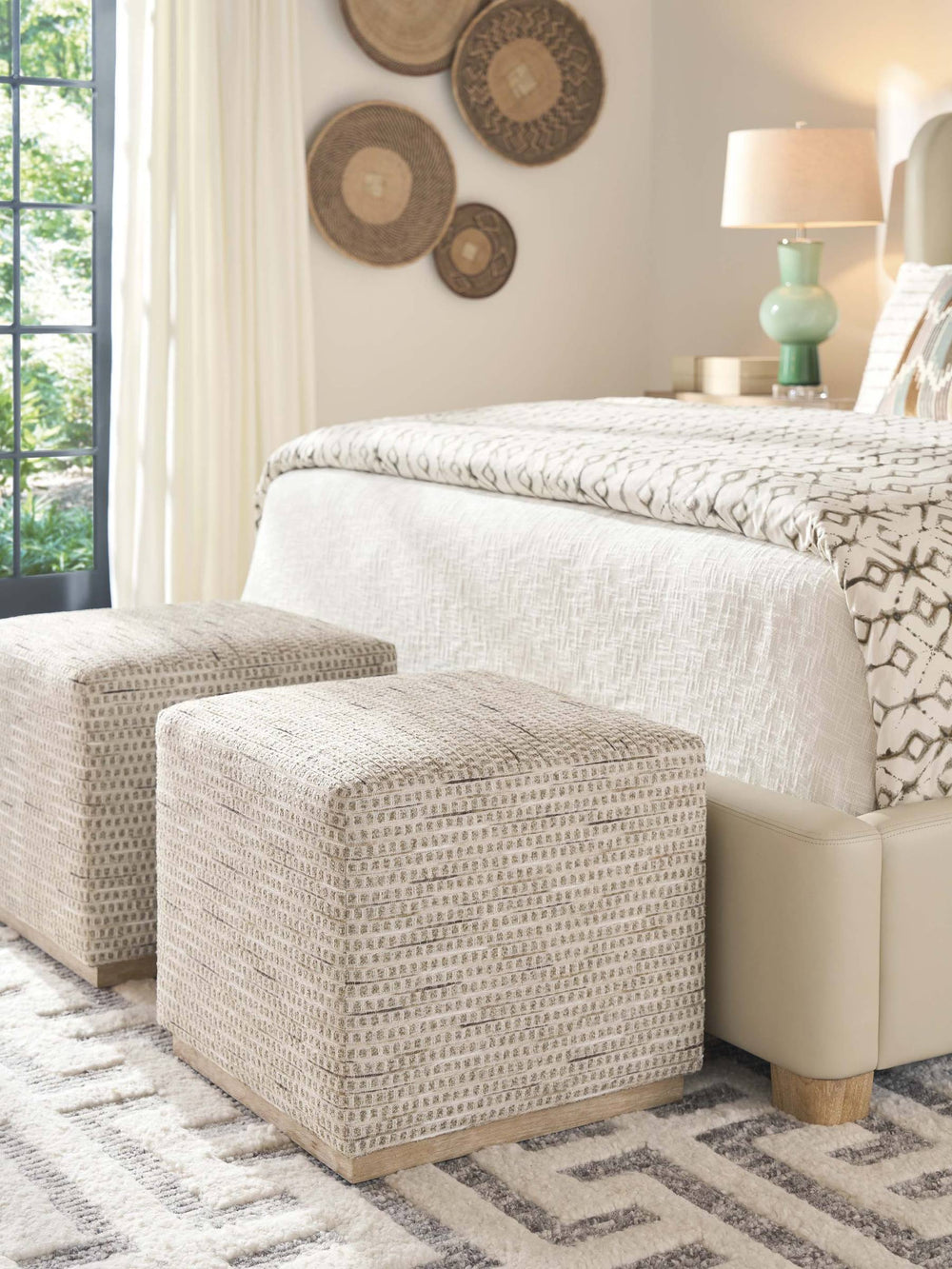 Lexington Colby Artisan Crafted Upholstered Ottoman with Weathered Oak Finish for Living Rooms 5454-45-60