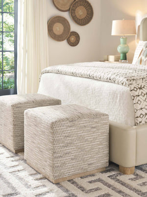 Lexington Colby Artisan Crafted Upholstered Ottoman with Weathered Oak Finish for Living Rooms 5454-45-60