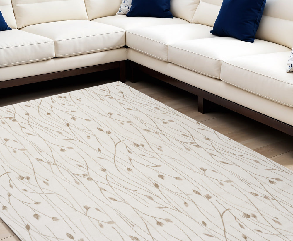 Homeroots 8' X 10' Beige And Ivory Floral Power Loom Area Rug  Polypropylene 545405