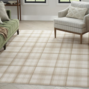HomeRoots 8' Elegant Beige and Ivory Plaid Power Loom Area Rug for Timeless Style and Easy Maintenance 8' X 10' 545407