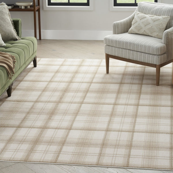 HomeRoots 8' Elegant Beige and Ivory Plaid Power Loom Area Rug for Timeless Style and Easy Maintenance 8' X 10' 545407