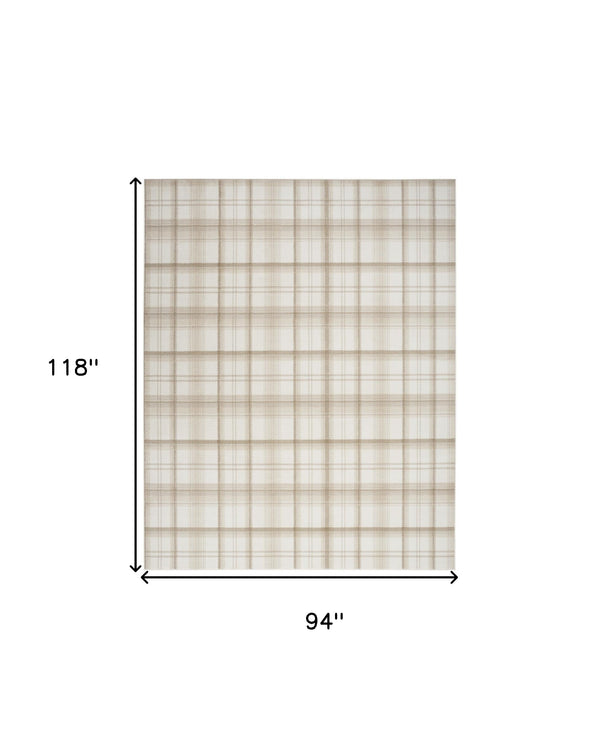 Homeroots 8' X 10' Beige And Ivory Plaid Power Loom Area Rug  Polypropylene 545407