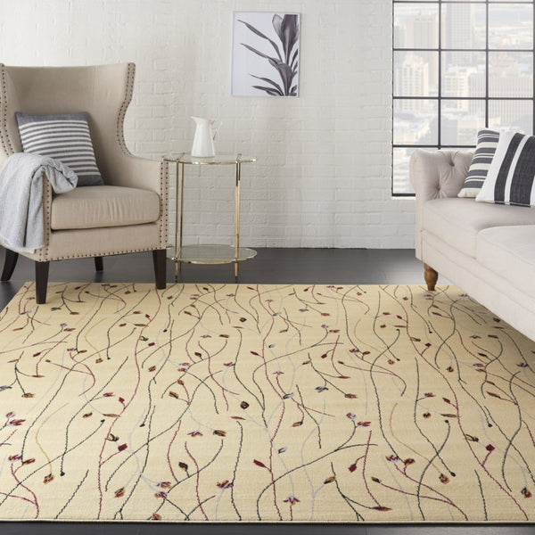 HomeRoots 8' Elegant Beige and Black Floral Power Loom Area Rug – Timeless Design for Any Living Space 8' X 10' 545408