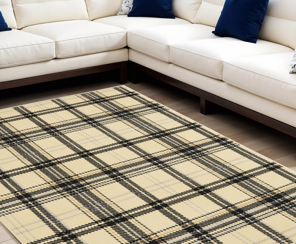 Homeroots 8' X 10' Beige And Black Plaid Power Loom Area Rug  Polypropylene 545409