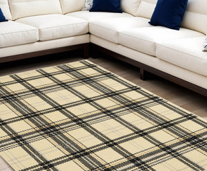 Homeroots 8' X 10' Beige And Black Plaid Power Loom Area Rug  Polypropylene 545409