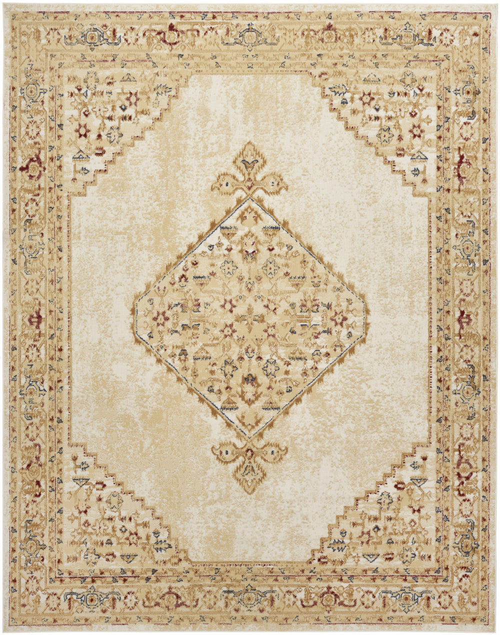 Homeroots 8' X 10' Beige And Ivory Medallion Power Loom Distressed Area Rug  Polypropylene 545412