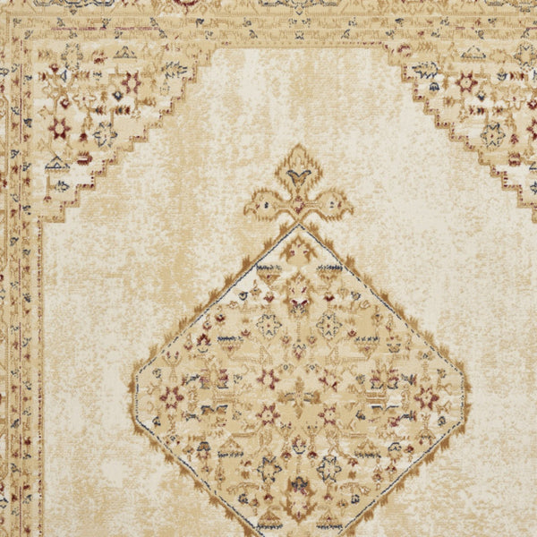 Homeroots 8' X 10' Beige And Ivory Medallion Power Loom Distressed Area Rug  Polypropylene 545412