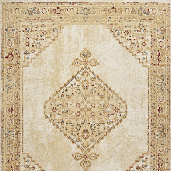 Homeroots 8' X 10' Beige And Ivory Medallion Power Loom Distressed Area Rug  Polypropylene 545412