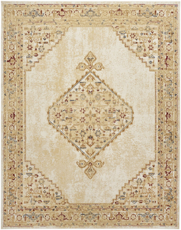 HomeRoots 8' Beige and Ivory Medallion Area Rug - Timeless Distressed Design for Elegant Home Interiors 8' X 10' 545412