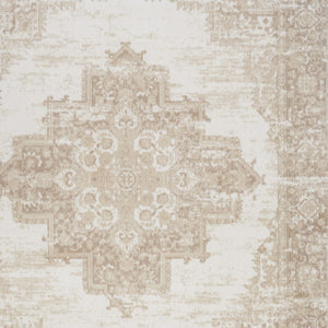 Homeroots 5' X 7' Beige And Ivory Medallion Power Loom Distressed Area Rug  Polypropylene 545415