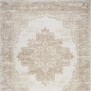 Homeroots 5' X 7' Beige And Ivory Medallion Power Loom Distressed Area Rug  Polypropylene 545415