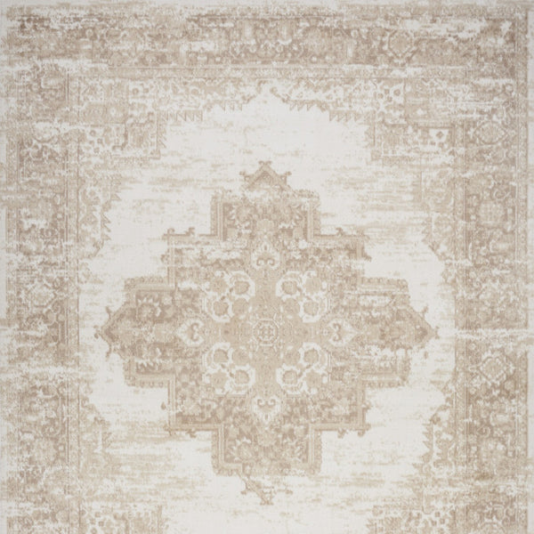 Homeroots 5' X 7' Beige And Ivory Medallion Power Loom Distressed Area Rug  Polypropylene 545415