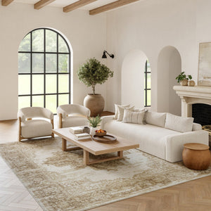HomeRoots 8' Beige and Ivory Medallion Area Rug - Vintage-Inspired, Power-Loomed Design for Timeless Style 8' X 10' 545416
