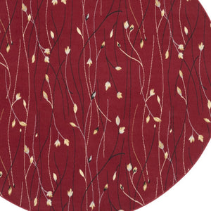 HomeRoots 8' Floral Vines Round Area Rug in Red, Black, and Ivory - Elegant, Durable Design for Any Space 8' Round 545423