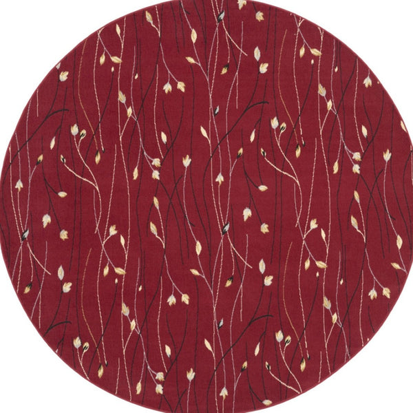 HomeRoots 8' Floral Vines Round Area Rug in Red, Black, and Ivory - Elegant, Durable Design for Any Space 8' Round 545423