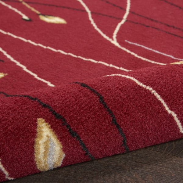 HomeRoots 8' Floral Vines Round Area Rug in Red, Black, and Ivory - Elegant, Durable Design for Any Space 8' Round 545423