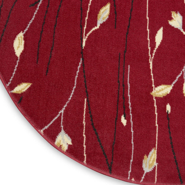 HomeRoots 8' Floral Vines Round Area Rug in Red, Black, and Ivory - Elegant, Durable Design for Any Space 8' Round 545423