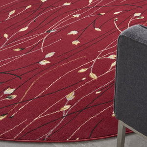 HomeRoots 8' Floral Vines Round Area Rug in Red, Black, and Ivory - Elegant, Durable Design for Any Space 8' Round 545423