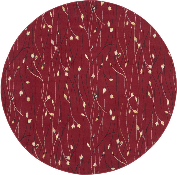 HomeRoots 8' Floral Vines Round Area Rug in Red, Black, and Ivory - Elegant, Durable Design for Any Space 8' Round 545423