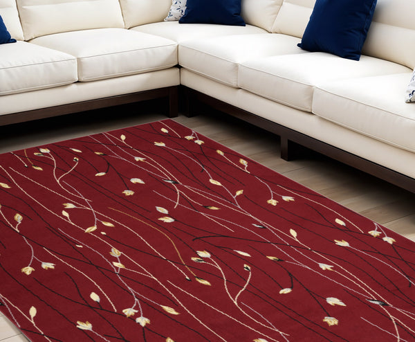 Homeroots 7' X 10' Red Black And Ivory Floral Vines Power Loom Area Rug  Polypropylene 545426