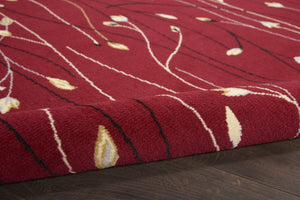 HomeRoots 8' Floral Vines Round Area Rug in Red, Black, and Ivory - Elegant, Durable Design for Any Space 7' X 10' 545426