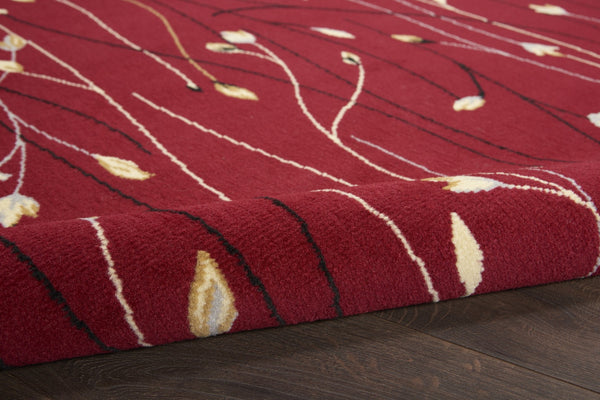 HomeRoots 8' Floral Vines Round Area Rug in Red, Black, and Ivory - Elegant, Durable Design for Any Space 7' X 10' 545426