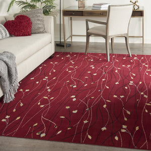 HomeRoots 8' Floral Vines Round Area Rug in Red, Black, and Ivory - Elegant, Durable Design for Any Space 7' X 10' 545426