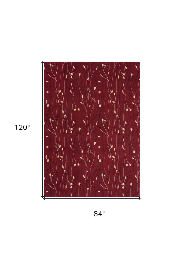 Homeroots 7' X 10' Red Black And Ivory Floral Vines Power Loom Area Rug  Polypropylene 545426