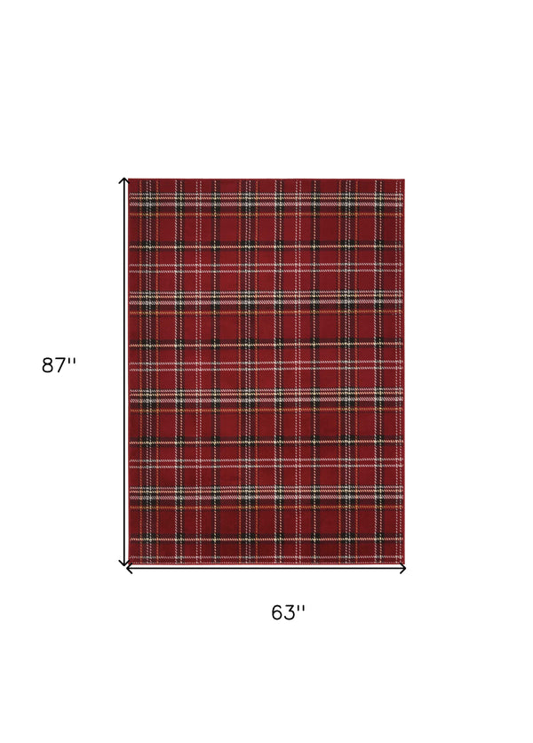 Homeroots 5' X 7' Red And Black Plaid Power Loom Area Rug  Polypropylene 545428
