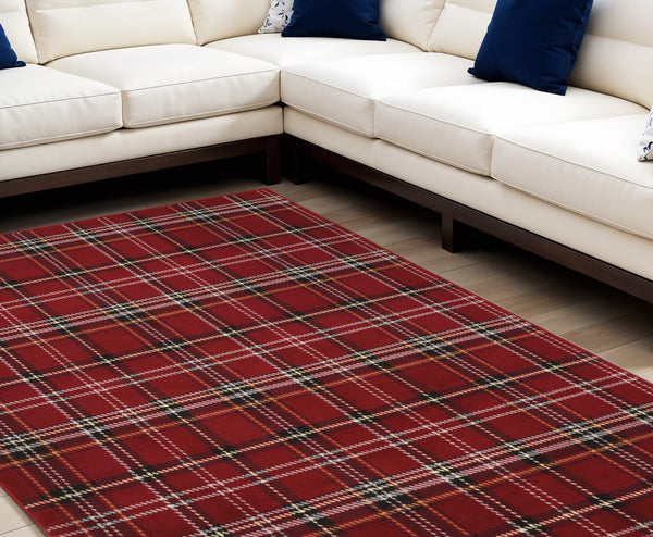 Homeroots 6' X 9' Red And Black Plaid Power Loom Area Rug  Polypropylene 545429