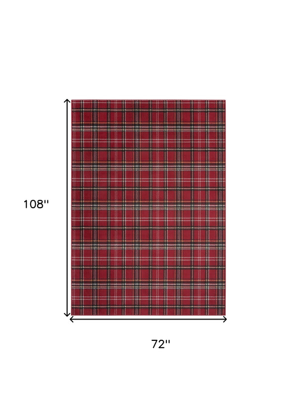 Homeroots 6' X 9' Red And Black Plaid Power Loom Area Rug  Polypropylene 545429