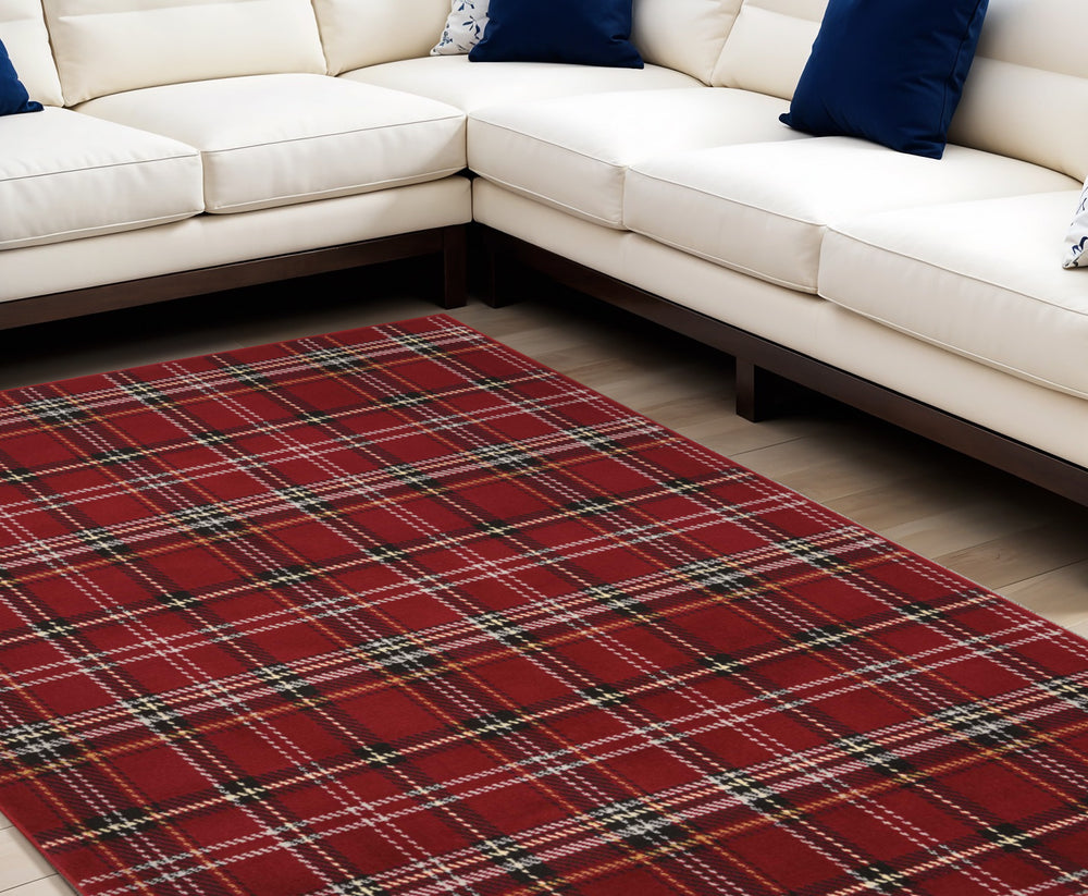 Homeroots 7' X 10' Red And Black Plaid Power Loom Area Rug  Polypropylene 545430