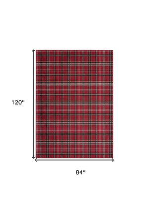 Homeroots 7' X 10' Red And Black Plaid Power Loom Area Rug  Polypropylene 545430
