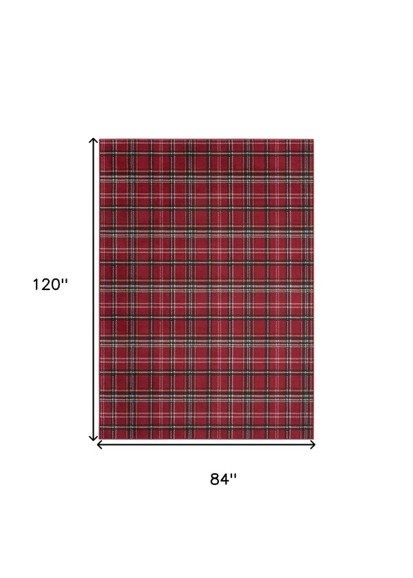 Homeroots 7' X 10' Red And Black Plaid Power Loom Area Rug  Polypropylene 545430