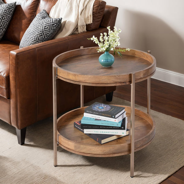 Butler Specialty Company 23" Round Wood & Metal Accent Table – Eco-friendly, Modern Design Showcase Natural Mango Solids,Iron 5454312-butler