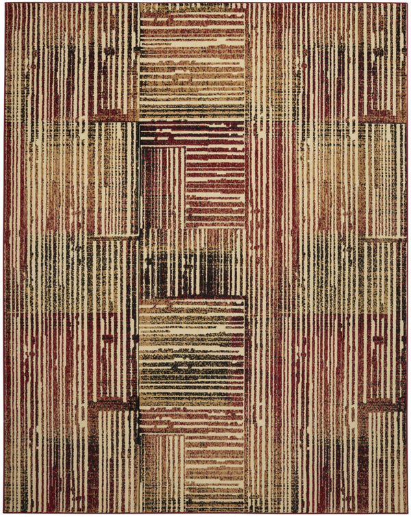 Homeroots 5' X 7' Tan Black And Red Striped Non Skid Area Rug  Polypropylene 545433