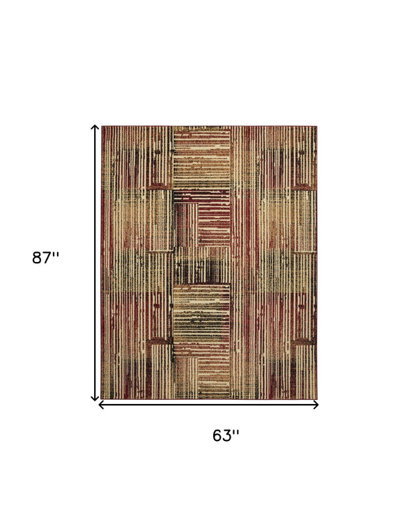 Homeroots 5' X 7' Tan Black And Red Striped Non Skid Area Rug  Polypropylene 545433