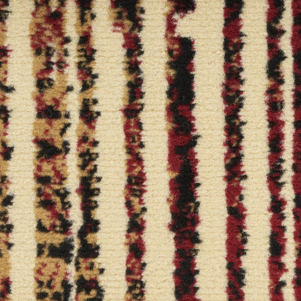 HomeRoots 8' Striped Area Rug in Tan, Black, and Red - Durable Non-Skid Design for Family Spaces and Playrooms 8' X 10' 545434