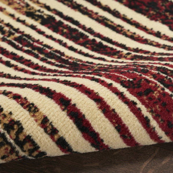 HomeRoots 8' Striped Area Rug in Tan, Black, and Red - Durable Non-Skid Design for Family Spaces and Playrooms 8' X 10' 545434